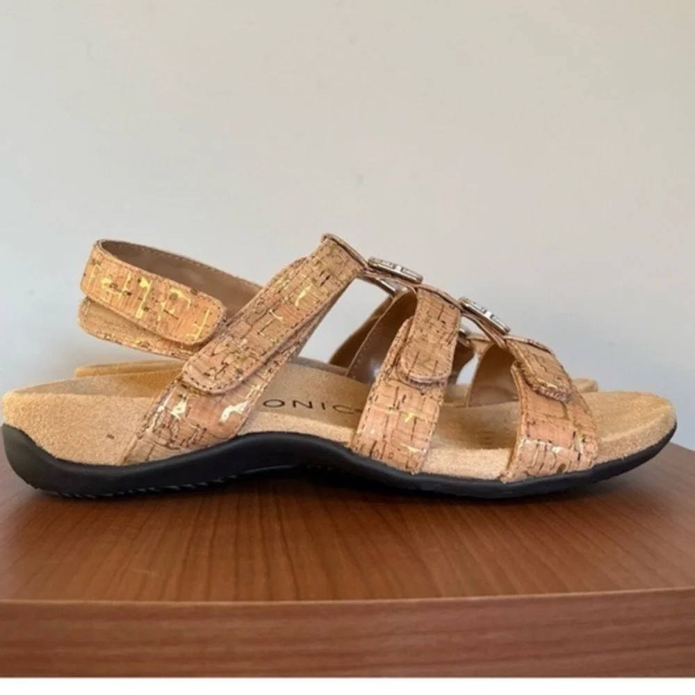 Vionic Amber Natural Cork with Gold Fleck Sandals Sz 8W